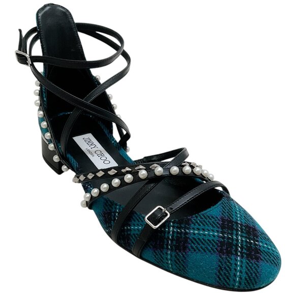 Jimmy Choo Peacock / Silver Tartan Celestia 25 Flats - Picture 1 of 9